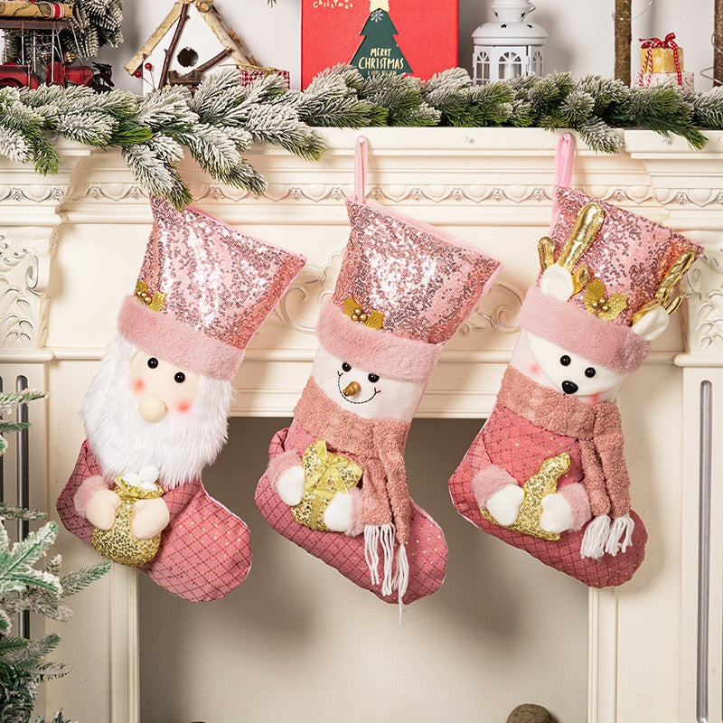 Weihnachtsdeko Weihnachten rosa Pailletten Weihnachtssocken Geschenksocken