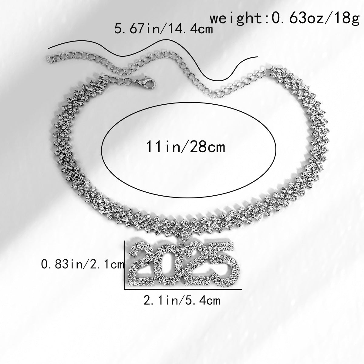 Hip-hop rhinestone number 2025 pendant necklace personalized shiny rhinestone New Year necklace for women