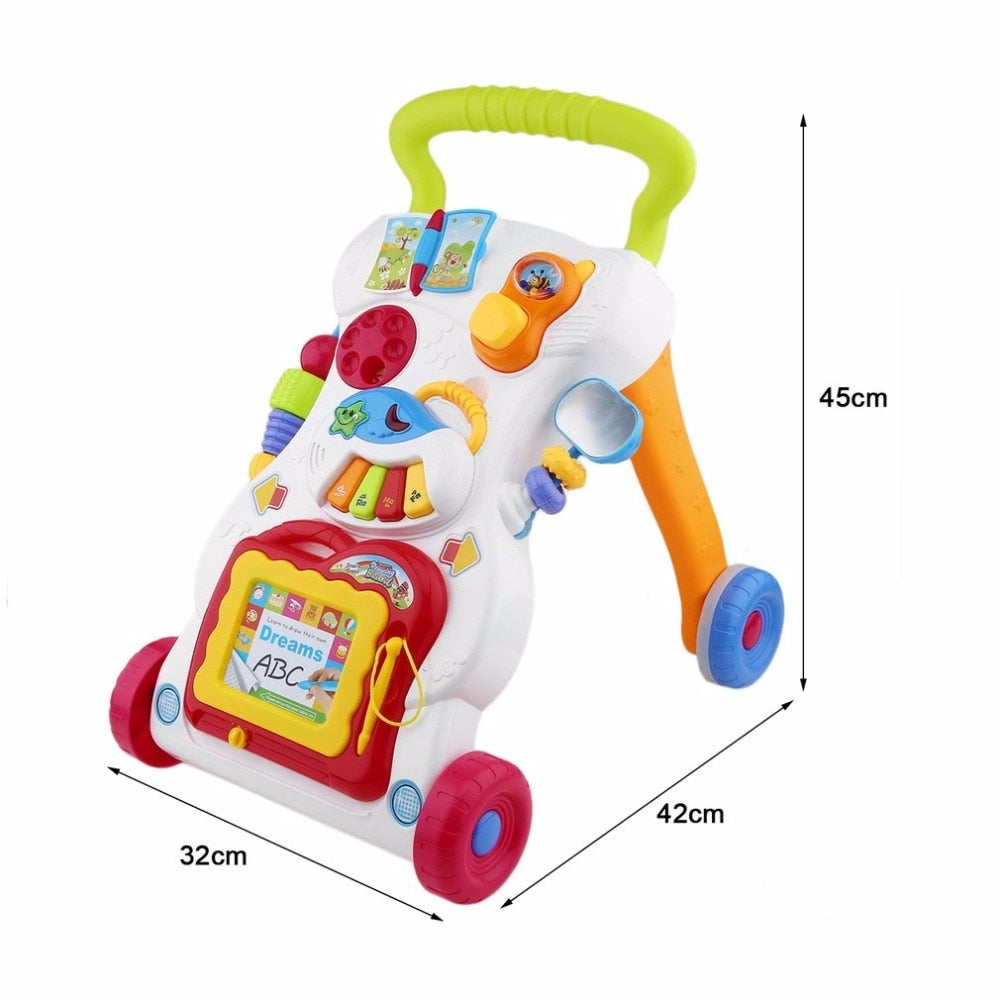 Baby Walker Musical Toddler Trolley Sit to Stand Walker for Kid's Early Learning Educational Baby First Steps Car Adjustable