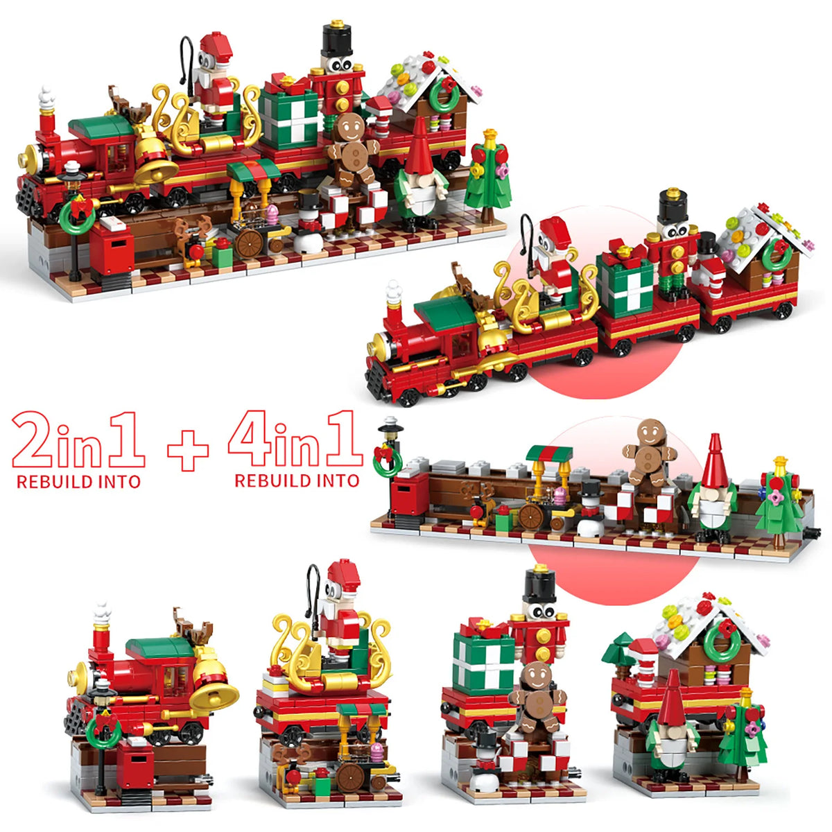 Kerstbouwstenen, 24 dagen aftelkalenders Blind Box, Kersttreinen Kerstman Railcar Bouwstenen
