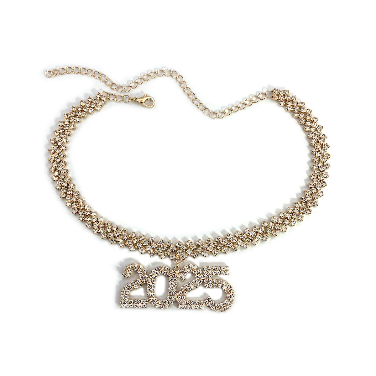 Hip-hop rhinestone number 2025 pendant necklace personalized shiny rhinestone New Year necklace for women