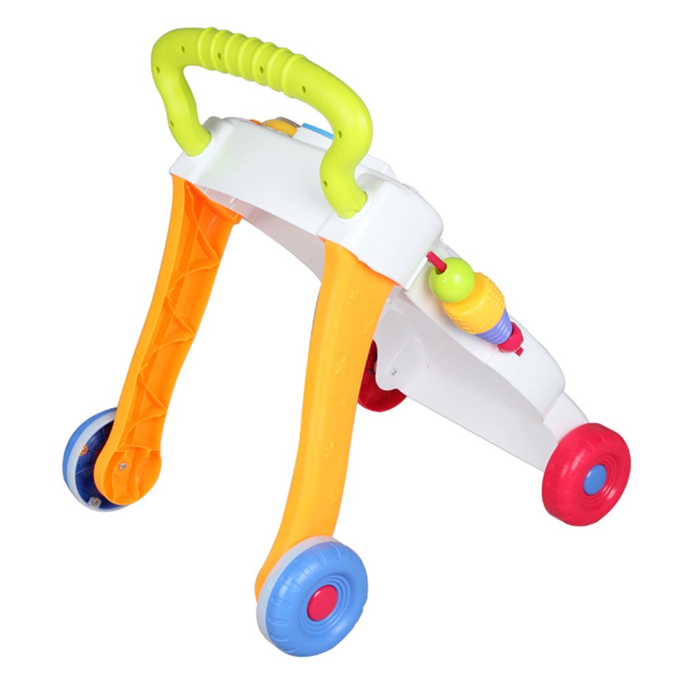 Baby Walker Musical Toddler Trolley Sit to Stand Walker for Kid's Early Learning Educational Baby First Steps Car Adjustable
