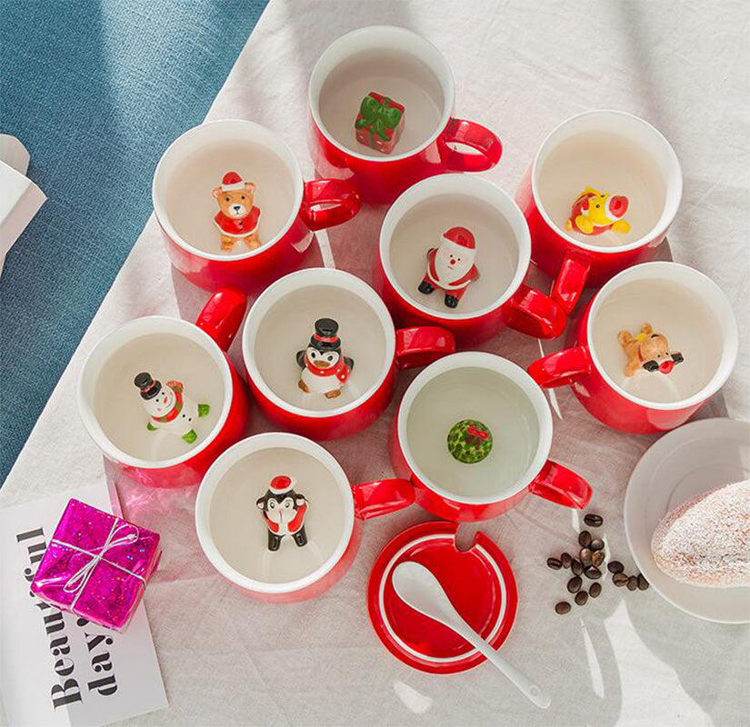Weihnachtstasse, Kaffee-/Milch-/Frühstückstasse, Schneemann, Weihnachtsmann, Cartoon-Keramiktasse, 3D-Tier, Weihnachtsgeschenktasse für Freunde und Familie