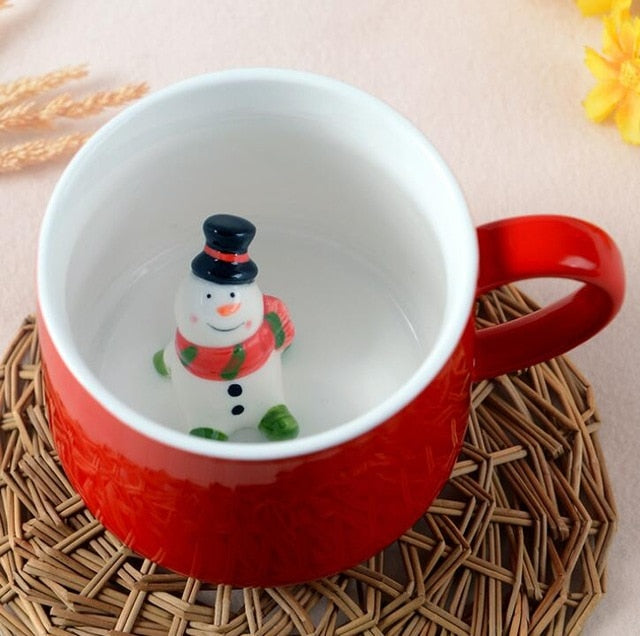 Weihnachtstasse, Kaffee-/Milch-/Frühstückstasse, Schneemann, Weihnachtsmann, Cartoon-Keramiktasse, 3D-Tier, Weihnachtsgeschenktasse für Freunde und Familie