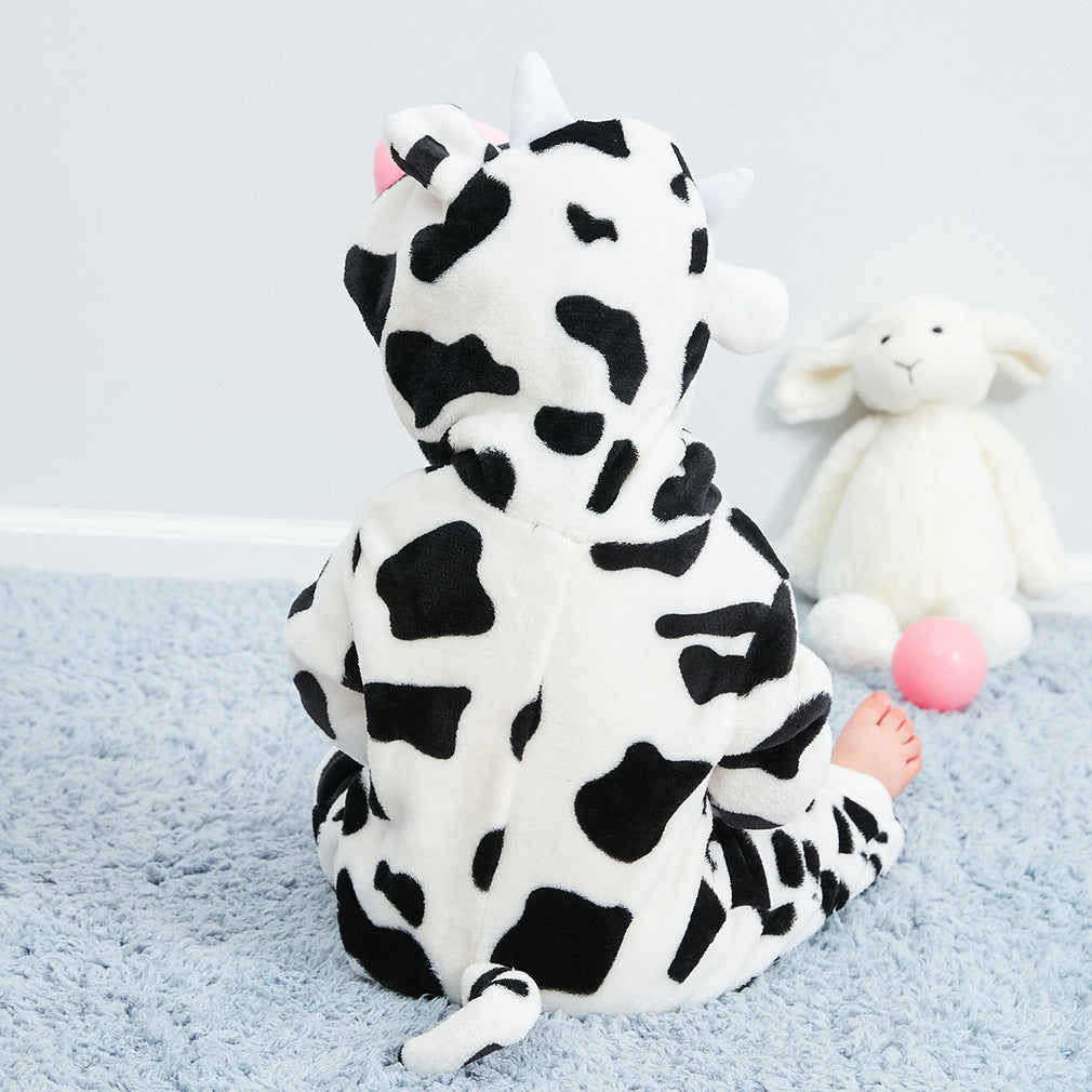 Baby Clothes Autumn And Winter Warm Flannel Cow Animal Shape Pajamas Children's Romper