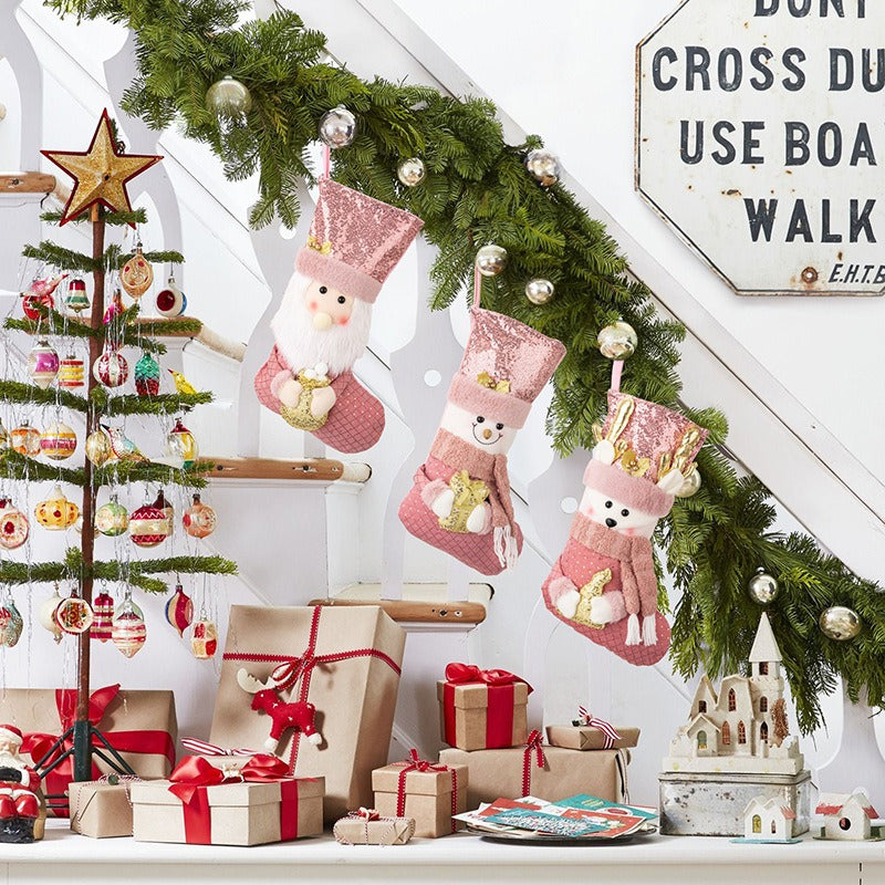 Weihnachtsdeko Weihnachten rosa Pailletten Weihnachtssocken Geschenksocken