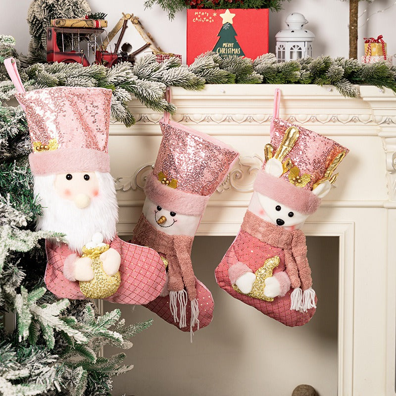 Weihnachtsdeko Weihnachten rosa Pailletten Weihnachtssocken Geschenksocken