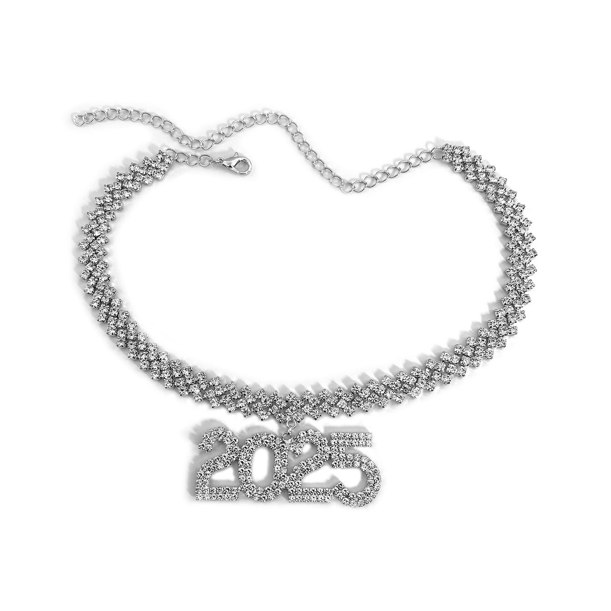 Hip-hop rhinestone number 2025 pendant necklace personalized shiny rhinestone New Year necklace for women