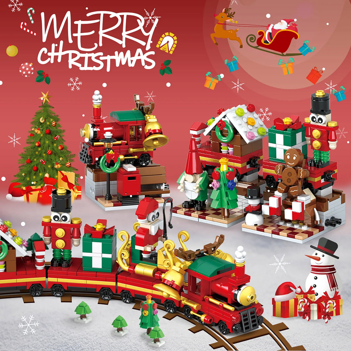 Kerstbouwstenen, 24 dagen aftelkalenders Blind Box, Kersttreinen Kerstman Railcar Bouwstenen