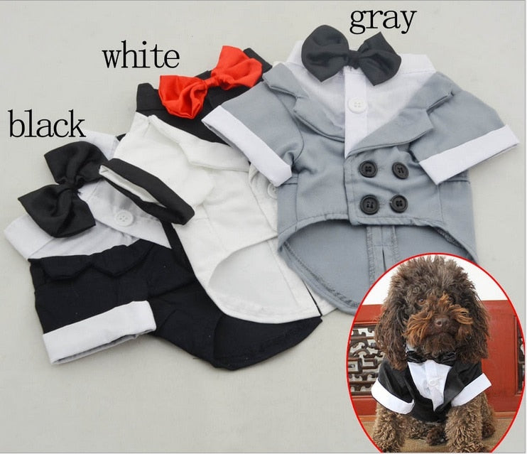 Haustierkleidung Welpenhemd Hund Hochzeit Smoking Westernstil Anzug mit Fliege Bekleidung Kleidung für Hunde Mantel