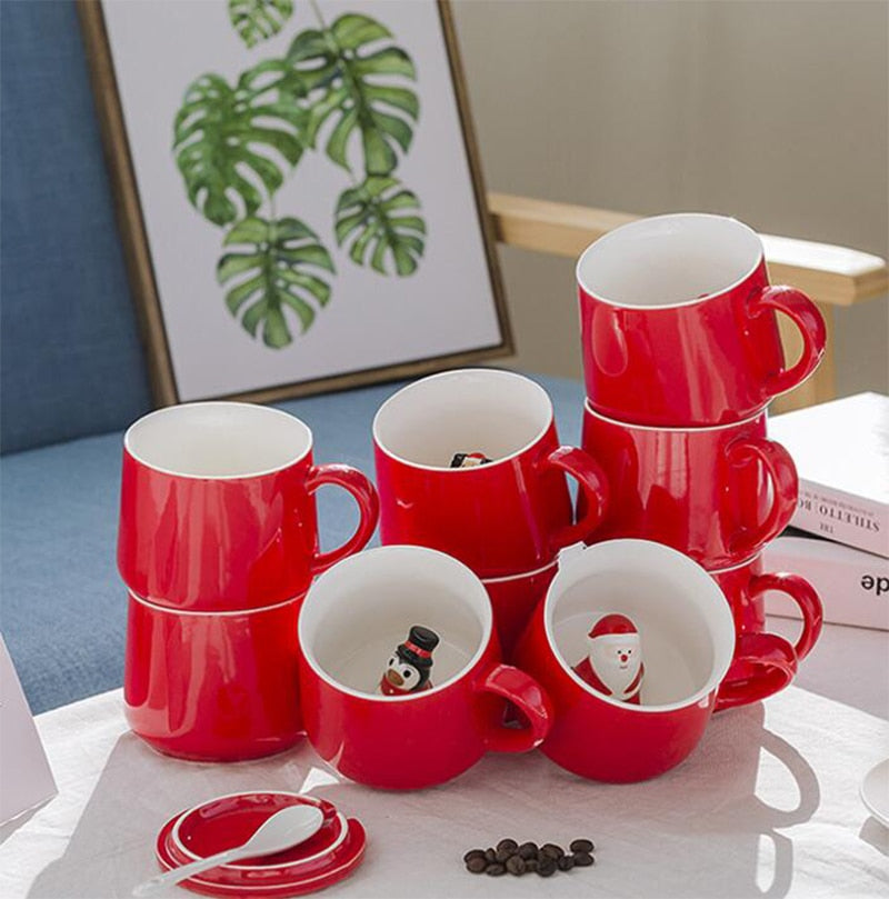 Weihnachtstasse, Kaffee-/Milch-/Frühstückstasse, Schneemann, Weihnachtsmann, Cartoon-Keramiktasse, 3D-Tier, Weihnachtsgeschenktasse für Freunde und Familie