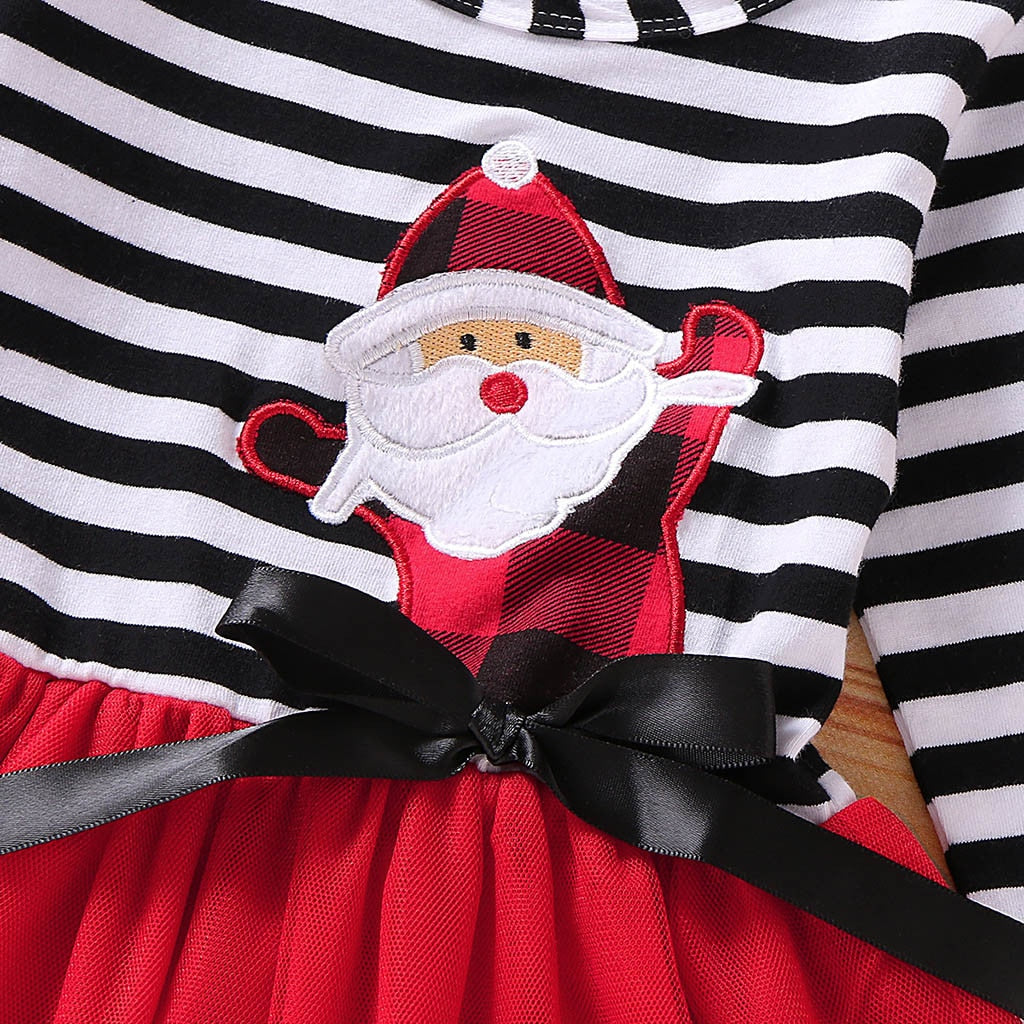 Kleinkind Mädchen Weihnachten Kleid Santa Striped Print Tüll Kleid + Stirnband Outfits Kleinkind Weihnachten Kleid Mädchen Vestido Infantil