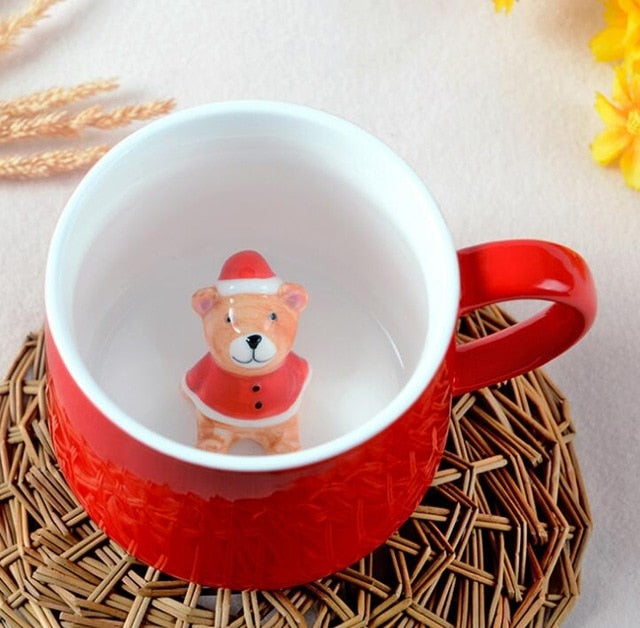 Weihnachtstasse, Kaffee-/Milch-/Frühstückstasse, Schneemann, Weihnachtsmann, Cartoon-Keramiktasse, 3D-Tier, Weihnachtsgeschenktasse für Freunde und Familie