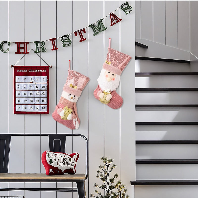 Weihnachtsdeko Weihnachten rosa Pailletten Weihnachtssocken Geschenksocken