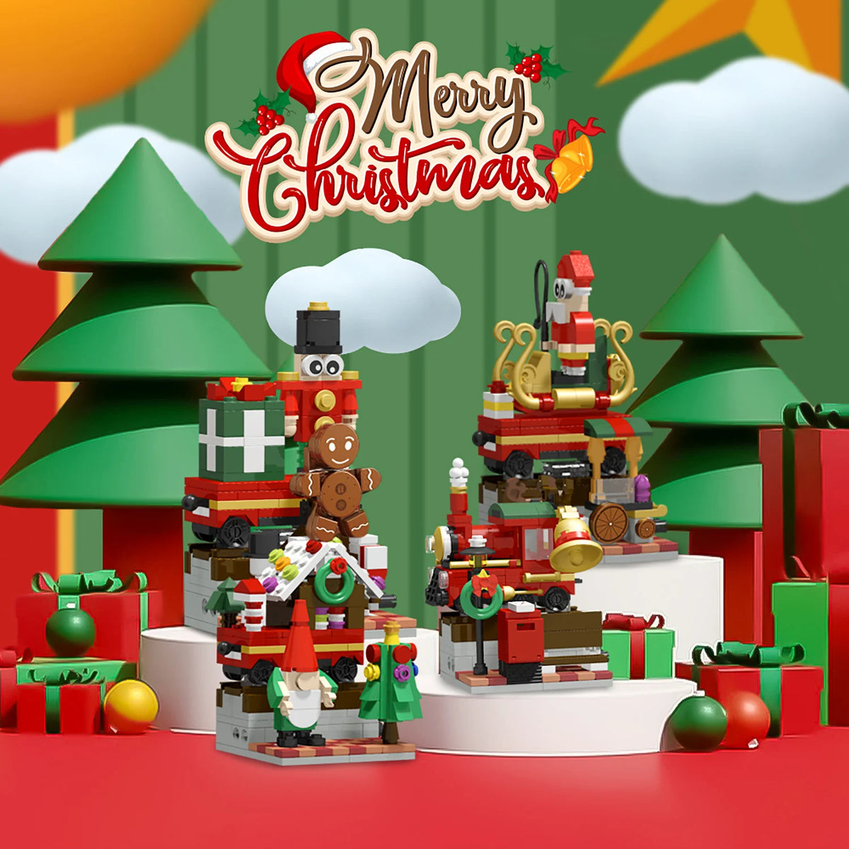 Kerstbouwstenen, 24 dagen aftelkalenders Blind Box, Kersttreinen Kerstman Railcar Bouwstenen