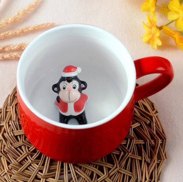 Weihnachtstasse, Kaffee-/Milch-/Frühstückstasse, Schneemann, Weihnachtsmann, Cartoon-Keramiktasse, 3D-Tier, Weihnachtsgeschenktasse für Freunde und Familie