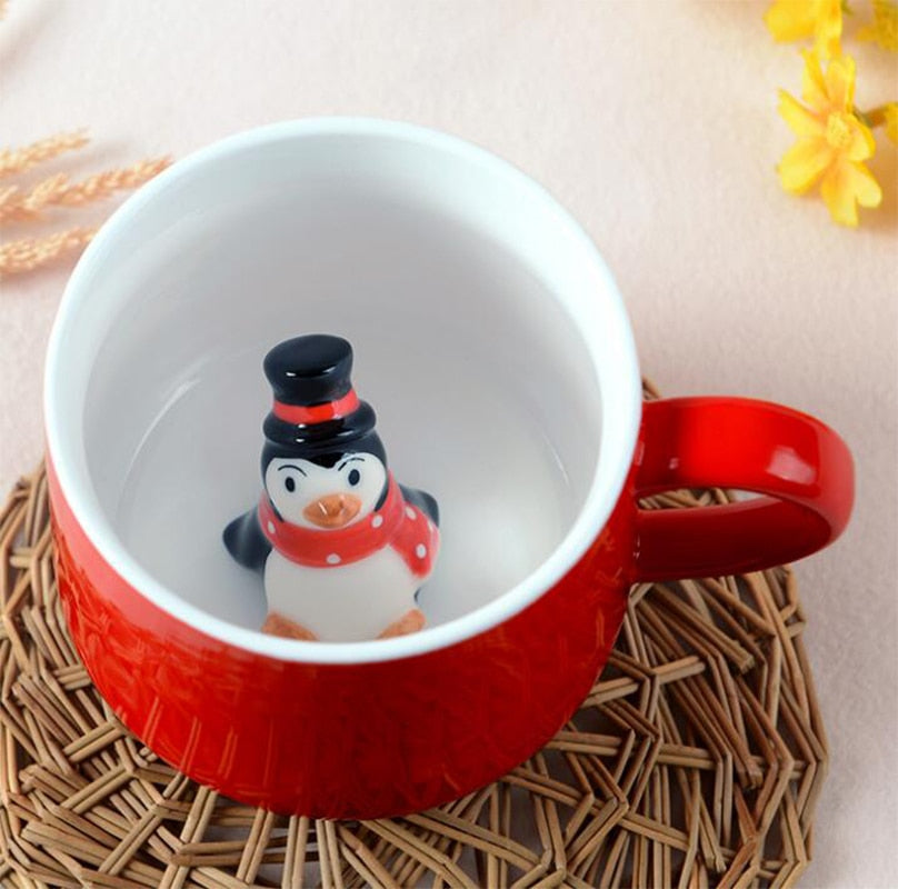 Weihnachtstasse, Kaffee-/Milch-/Frühstückstasse, Schneemann, Weihnachtsmann, Cartoon-Keramiktasse, 3D-Tier, Weihnachtsgeschenktasse für Freunde und Familie
