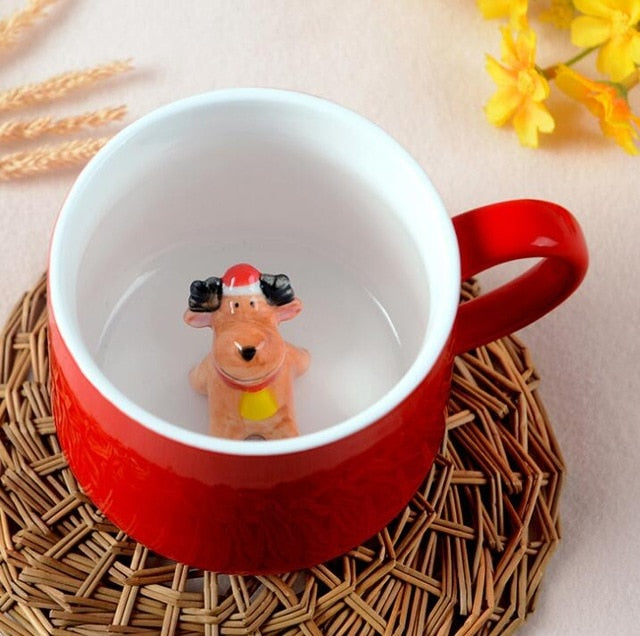 Weihnachtstasse, Kaffee-/Milch-/Frühstückstasse, Schneemann, Weihnachtsmann, Cartoon-Keramiktasse, 3D-Tier, Weihnachtsgeschenktasse für Freunde und Familie