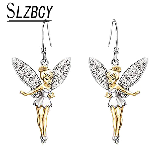 New Angel Fairy Drop Earrings Crystal Little Elf Dancer Dangle Earrings For Women Girl Fashion Jewelry Banquet Party Accessories